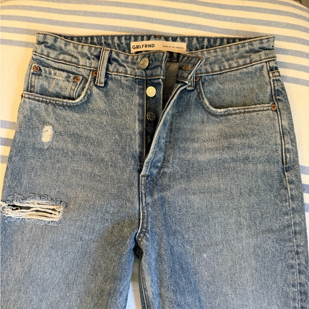 GRLFRND Blue Straight Leg Distressed Jeans